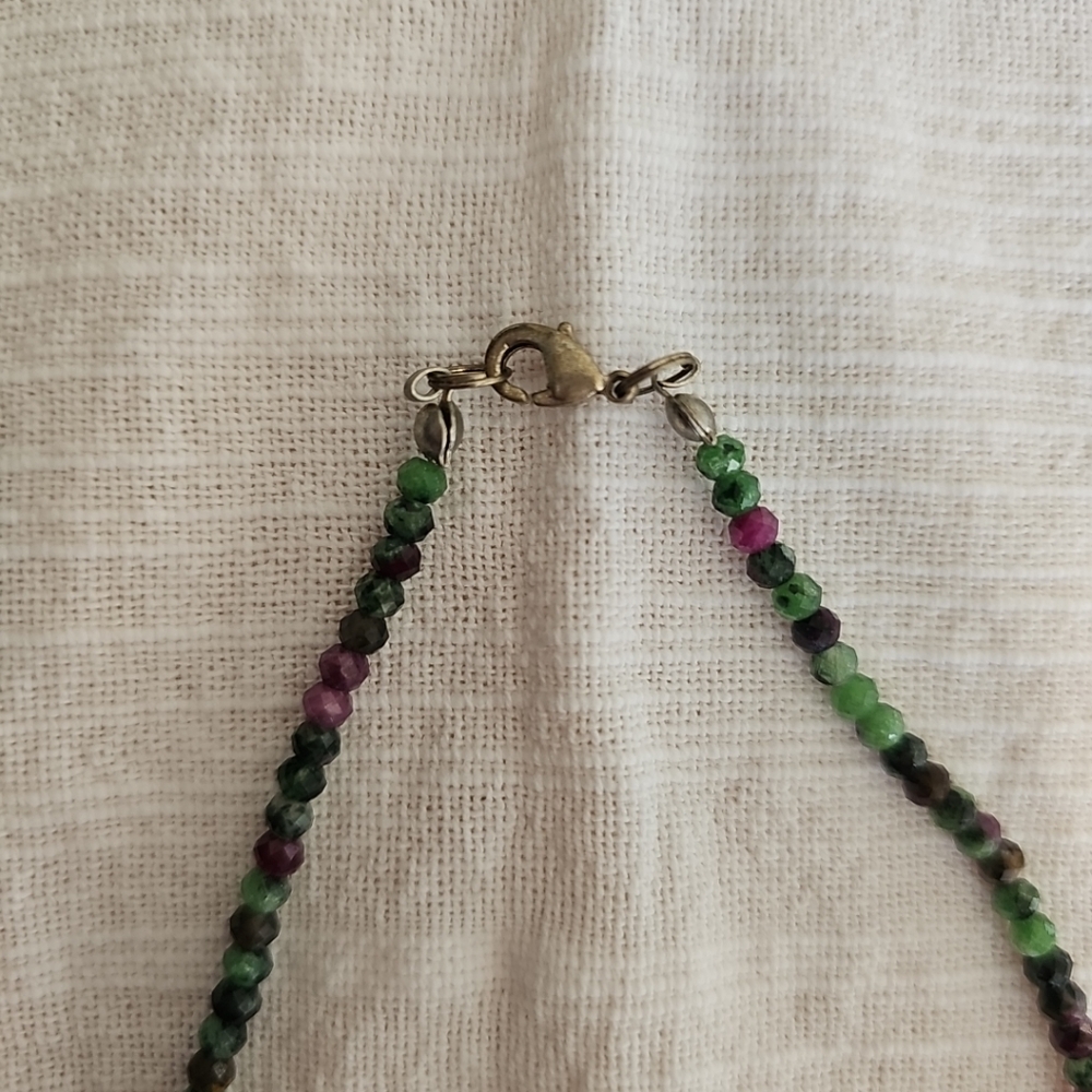Ruby Zoisite Bead Necklace, 17 Inches, Sterling S… - image 4